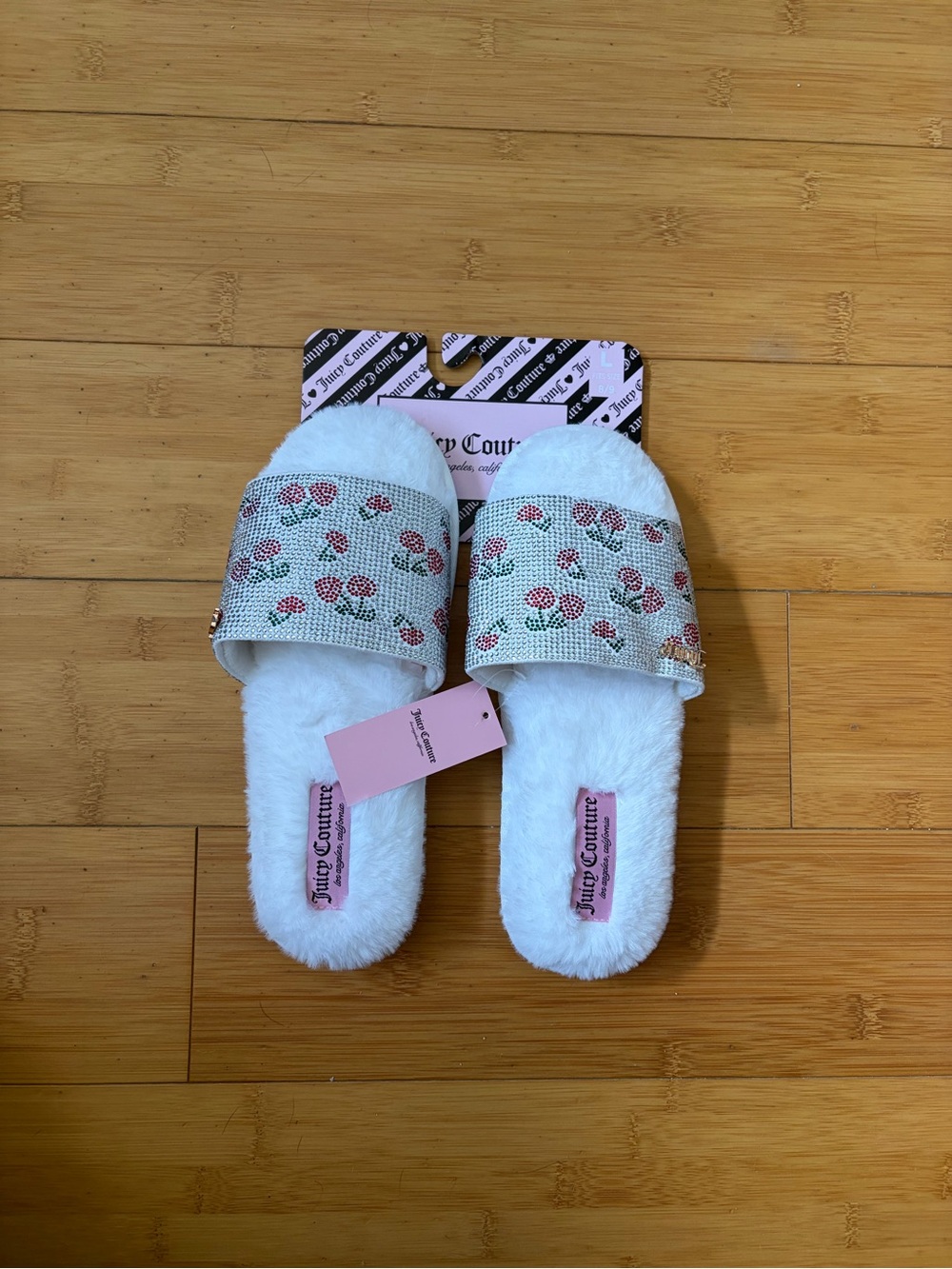 NWT Juicy Couture Shoe Size L 8/9 Women’s Gem Cherry Slippers Slides
